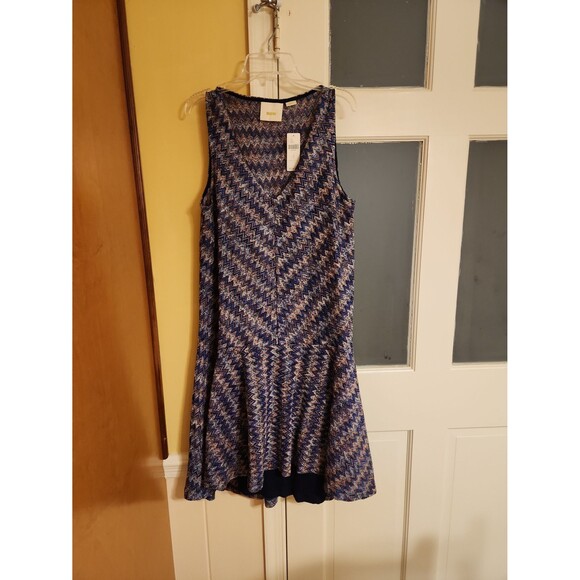 Maeve by Anthropologie Westwater Chevron Blue Knit Dress Size S NWT - Picture 1 of 12